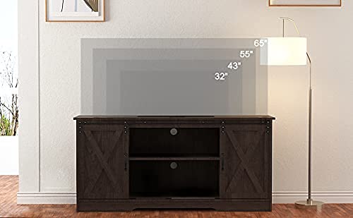 4 EVER WINNER TV Stand for 65 Inch TV, Farmhouse TV Stand with Storage Cabinets and Adjustable Shelves, Media Entertainment Center TV Console Table for Living Room, Bedroom, Dark Brown - color: Espresso