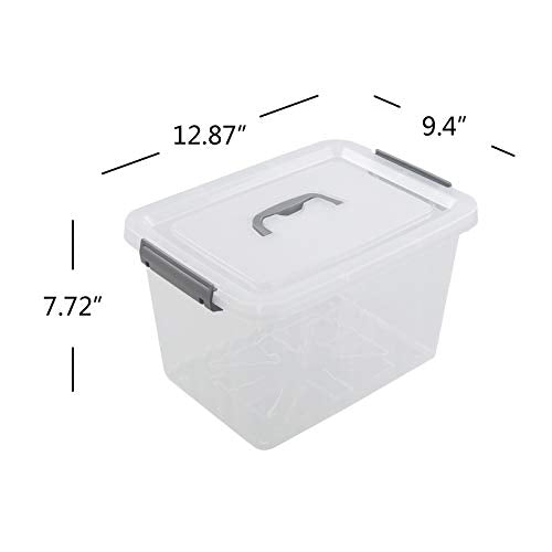 6-Pack Clear Plastic Storage Latch Box with Lids, 10 L | See-through design, stackable & portable, ideal for clothes, documents, and small household items - size: 10 L