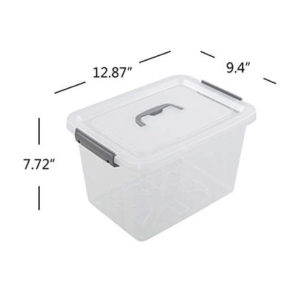 6-Pack Clear Plastic Storage Latch Box with Lids, 10 L | See-through design, stackable & portable, ideal for clothes, documents, and small household items - size: 10 L