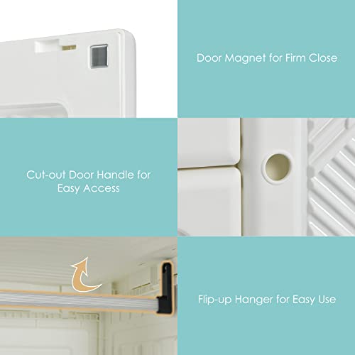 Tangkula Portable Closet Wardrobe, Foldable Clothes Organizer with Cubby Storage, Hanging Rods, Easy Assemble Clothing Storage with Magnet Doors, Folding Bedroom Armoire (10 Cubbies & 2 Rods)