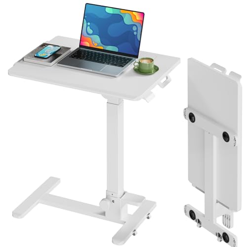 27" Foldable Mobile Standing Desk, No-Assembly Needed, White | Portable Computer Workstation for Small Space, Collapsible Standing Desk with 90° Tiltable Desktop for Storage - color: White