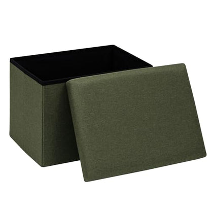 PINPLUS Flat Top Folding Linen Storage Ottoman 16.5", 36L Collapsible Storage Cube with Lid, 250 lbs Load Capacity, Fabric Foot Rest Seat for Living Room, Bedroom, Closet,Olive - color: Olive Green