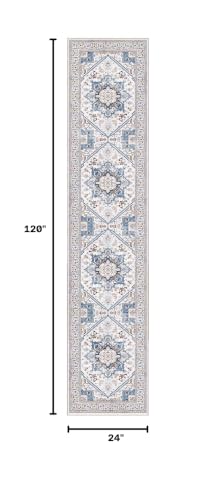 OPPODREAM Soft Area Rugs 2x10, Persian-Inspired Washable Rug, Cream White & Blue - color: Cream White & Blue, size: 2' x 10' (Runner)