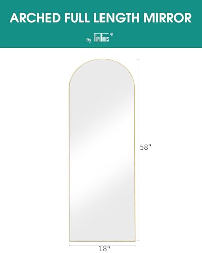 Arched Full Length Mirror, 58"x18" Floor Mirror with Stand, Large Full Body Mirrors, Arch Wall Mirror, Big Full Size Mirrors for Bedroom, Aluminum Frame, Gold - color: Gold, size: 58"L x 18"W