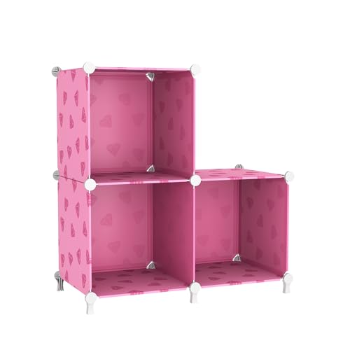 UNKU 3 Cube Storage Organizer, Closet Organizer Storage Shelves,Pink | DIY Stackable Bookcase, Clothes Organizer Shelf for Closet, Bedroom, Living Room, Cabinet, Home, Office - color: Pink, size: 3cube