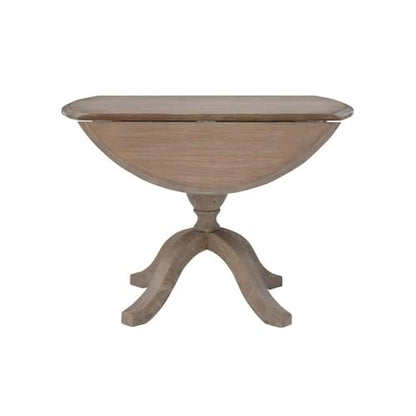 Bowery Hill Transitional Wood Drop Leaf Dining Table, Antique Rustic Brown Finish, 42"w x 42"d x 30"h, Solid Rubberwood, Space-Saving Design, Adjustable Pedestal Base, Small Kitchen or Dining Room Use