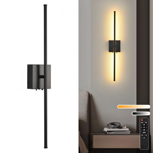 Battery Operated Wall Sconces with Remote Control, 11000mAh LED Wireless Rechargeable Black Wall Lights, 350°Rotate Dimmable Wall Lamp, 3 Color Temperatures, for Bedroom, Living Room, Hallway, 1 PCS - color: Black, size: 1 Pack