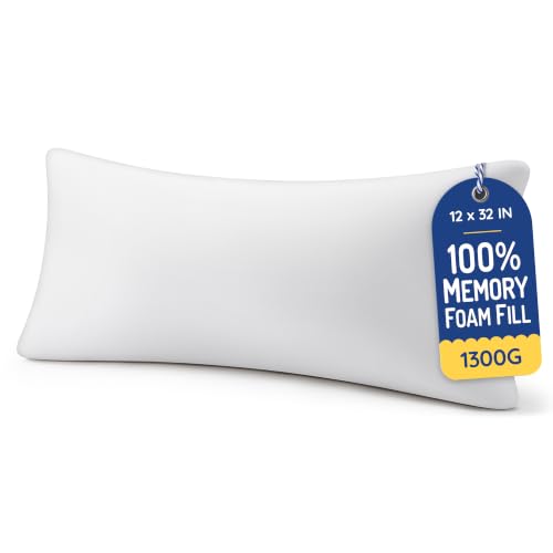 AM AEROMAX 12x32 Memory Foam Throw Pillow Insert, Rectangular Lumbar, White | Long accent shape decorates bed/sofa/couch | full pillow-cover look | resists sagging | comfortable to lean on - color: White, size: 12x32 Inch