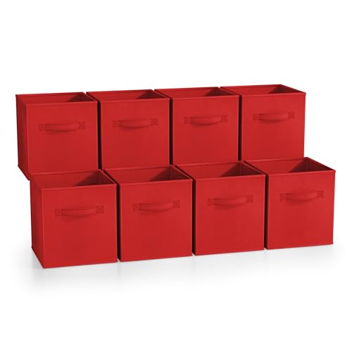 Sorbus Fabric Storage Cubes - 8 Foldable Storage Bins for Organizing Pantry, Cubbies, Toy Box - Clothes Storage & Closet Organizer - 11 Inch Collapsible Cube Baskets for Shelves with Handle - color: Red 8 Pack, size: 11 Inch