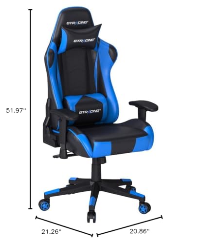 GTPLAYER Gaming Chair Racing Office Computer Ergonomic Video Game Chair Backrest and Seat Height Adjustable Swivel Recliner with Headrest and Lumbar Pillow Esports Chair Blue - color: Blue, size: Large