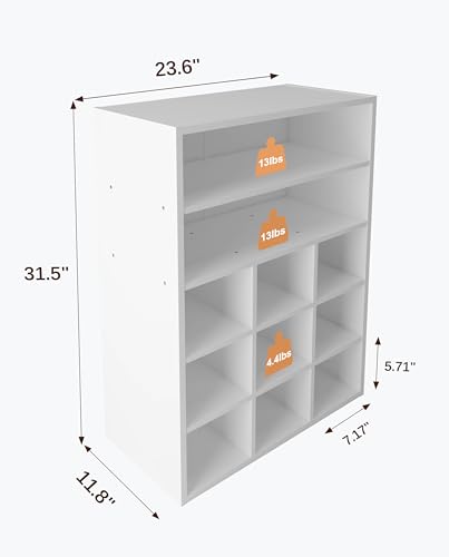 HAIOOU Shoe Cubby, 9-Cube Stackable Wood Shoe Rack Organizer 24 Inch, White | 5-Tier Freestanding Shoe Stand with 2 Storage Shelf, Holds 10-15 Pairs, Ideal for Apartment, Entryway, Closet Organization