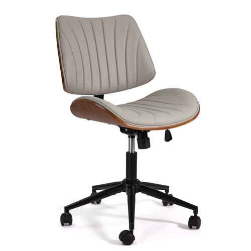 EROMMY Armless Office Desk Chair,Wooden Back Small Office Desk Chair No Arms Adjustable Height Modern Armless Chairs with Swivel Wheels for Small Spaces, Grey - color: Grey
