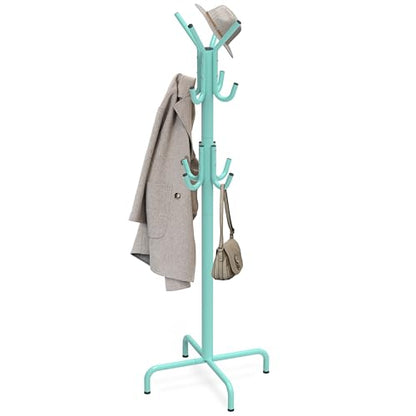 Simple Houseware Standing Coat Hanger Organizer Rack, 12 Hooks, Turquoise | For Entryway, Bedroom, and Hallway - color: Turquoise