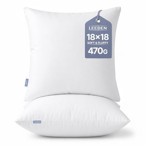 Leeden 18x18 Pillow Inserts Pack of 2, 18 Inch Throw Pillow Inserts, Soft Fluffy Decorative Square Throw Pillows for Couch, Sofa, Bed, and Home Decor White Pillows - size: 18x18 Inch
