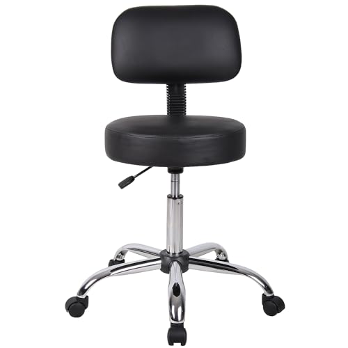 Boss Office Products B245-BK Be Well Medical Spa Stool with Back, Black - color: Black, style: With Back Cushion