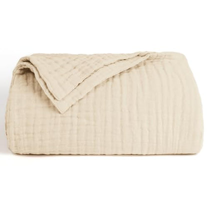 Love's cabin 100% Cotton Muslin Blanket, 6 Layer Lightweight Breathable Gauze Throw Blanket 50 x 60 Inches, Soft All Season Blanket for Couch, Bed, Sofa, Beige - color: Beige, size: Throw(50"x60")