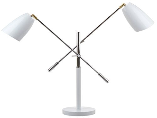 SAFAVIEH Lighting Collection Mavis White/ Gold 2-light 32-inch Adjustable Height Bedroom Living Room Home Office Desk Nightstand Task Table Lamp (LED Bulbs Included) - color: White/Gold
