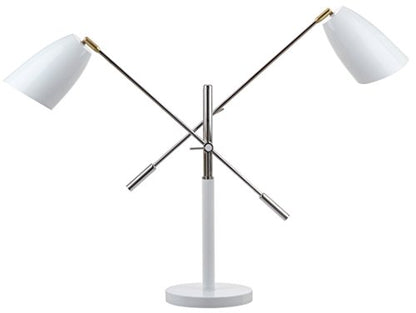SAFAVIEH Lighting Collection Mavis White/ Gold 2-light 32-inch Adjustable Height Bedroom Living Room Home Office Desk Nightstand Task Table Lamp (LED Bulbs Included) - color: White/Gold