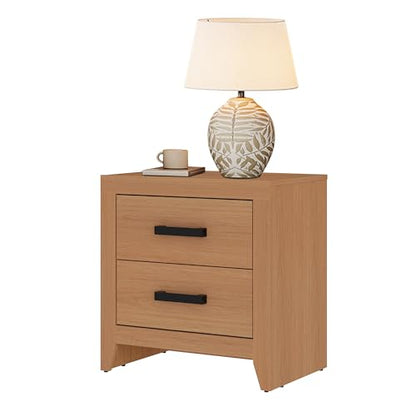 WAMPAT Nightstand with 2 Large Drawers,Wooden Nightstand with Storage,Farmhouse Bedside Table End Table for Bedroom, Mocha - color: Mocha