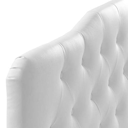 Ergode Annabel Button Tufted Faux Leather Upholstered Queen Headboard - Enhance Bedroom Ambiance with Elegant Design - Lightweight & Durable Materials - Visually Stunning Retreat - White