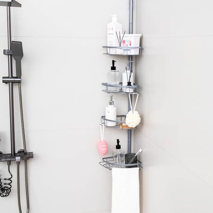 Rustproof Stainless Steel Shower Caddy Corner Organizer - Adjustable 29.5-108" Tension Pole with 4 Shelves, Non-Slip Base, Heavy-Duty Rust-Resistant Design, Includes 2 Hooks