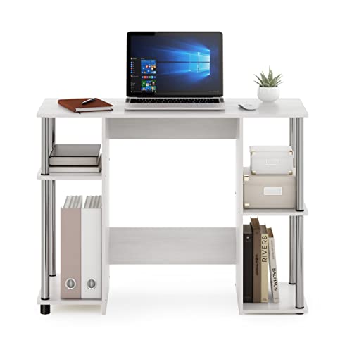 Furinno JAYA Desk, 38.4" Wide Gaming Desk, Computer Study Desk, Office Desk with Side Shelves, Open Storage, for Home Office, Bedroom, Dorm, Study Room, White Oak/Stainless Steel - color: White Oak/Stainless Steel