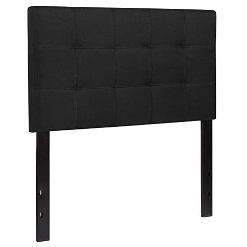 EMMA + OLIVER Size Headboard in Black Twin Quilted Tufted Headboard | Adjustable Bed Rail Slots, Fabric Upholstered - color: Black, size: Twin