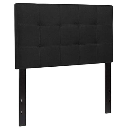 EMMA + OLIVER Size Headboard in Black Twin Quilted Tufted Headboard | Adjustable Bed Rail Slots, Fabric Upholstered - color: Black, size: Twin