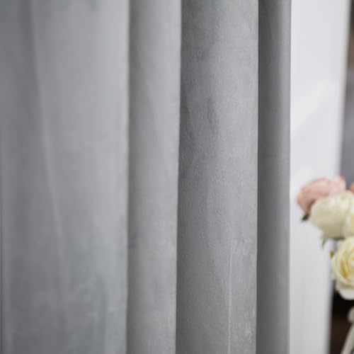 INLINAS 52W x 96L Inch Velvet Blackout Curtain - Luxurious Softness with Light Control, Thermal Insulated, Noise Reduction, Energy Saving Set of 2 Panels, Grey - color: Grey, size: 52"W x 96"L (Pack of 2)