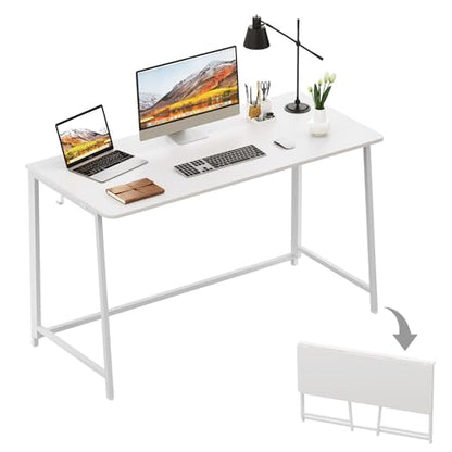 WOHOMO Folding Desk, 47.2" Foldable Computer Desk for Bedroom, Space Saving Computer Table Writing Workstation for Home Office, Easy Assembly, White | Easy Assembly and Fold, Sturdy Home office desks for Study Bedroom Dorm Space Saving Writing Work Apartm