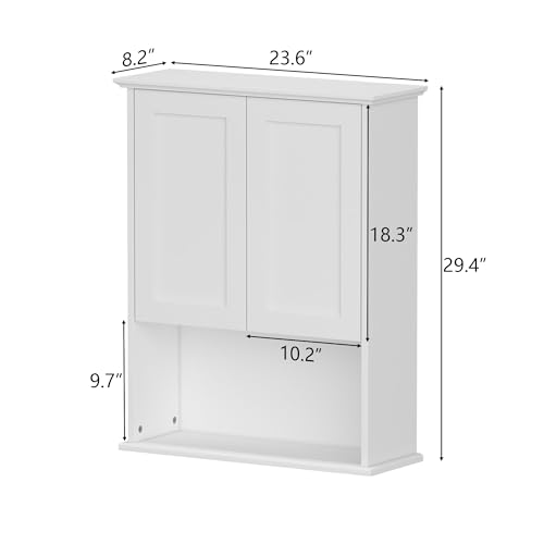 Bathroom Wall Cabinet, Over The Toilet Storage Cabinet, 24x30 Inch Bathroom Medicine Cabinet with 2 Door & Adjustable Shelves, Bathroom Cabinet Wall Mounted, for Laundry Room, Kitchen - color: White