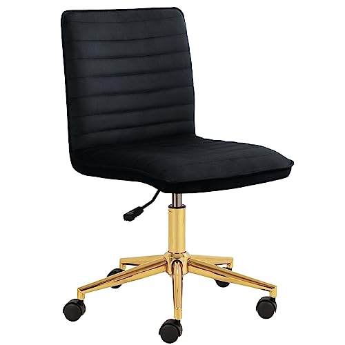 Furnimart Black Swivel Armless Desk Chair with Wheels, Small Velvet Upholstered Home Office Chair Mid-Back Adjustable Chair for Bedroom Dorm Living Room (Velvet-Black) - color: Velvet-black