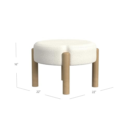 HomePop Luna 22" Round Ottoman - Cream Boucle - color: Cream Boucle, size: 22"D x 22"W x 16"H