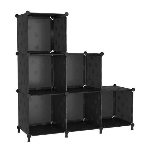 UNKU 6 Cube Storage Organizer, Closet Organizer Storage Shelves, Black | DIY Stackable Bookcase, Clothes Organizer Shelf for Closet, Bedroom, Living Room, Cabinet, Home, Office - color: Black, size: 6cube