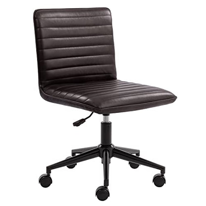 Furnimart Armless Swivel Rolling Desk Chair, Adjustable Faux Leather Vanity Chair with Gold Legs, Cute Task Chair with Wheels for Living Room Bedroom Studying Small Places (Black/Brown) - color: Leather-blackbrown