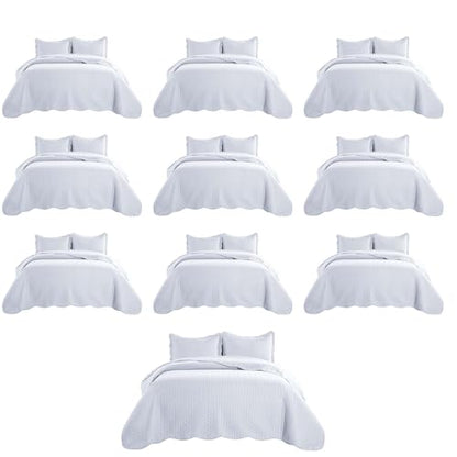 MOONLIGHT20015 Twin Quilt Bedding Set (68” x 86”) - Bulk Pack of 10 Wholesale for Hotels, Guest Bedroom & Airbnbs - Lightweight Microfiber Reversible Embossed Quilts Bedspreads (White) - color: White, size: Twin (10 Pack)