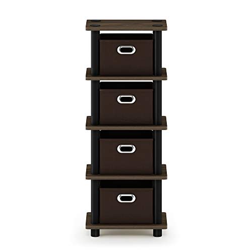 FURINNO Turn-N-Tube 4-Bins System Rack, Columbia Walnut/Black/Dark Brown - color: Columbia Walnut/Black/Dark Brown, size: 4-Bins