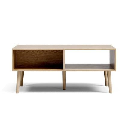 LCRBOL Coffee Table with Fluted Drawer, Modern, Oak | 39.3"W x 19.7"D x 17.1"H, 1 fluted drawer & open shelf, golden handle, 5 legs, ~45 min assembly - color: Oak(lsj011-n)