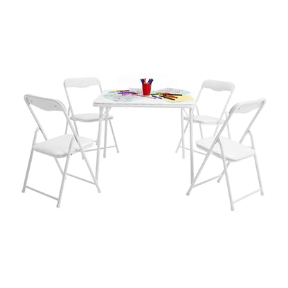 Flash Furniture Mindy Kids 5-Piece Folding Table and Chair Set, White | Daycare and Classroom, Children's Activity Table, Portable - color: White, size: 5 Piece Set