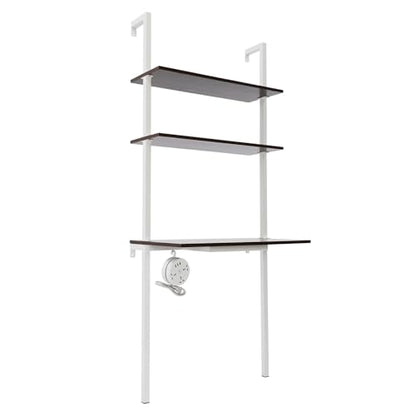 Industrial Wall Mount Desk, 3-Tier Ladder Computer Desk, 30inch Floating Computer Writing Table with Storage Shelves for Home Office Small Spaces (Brown+White) - color: Brown+white