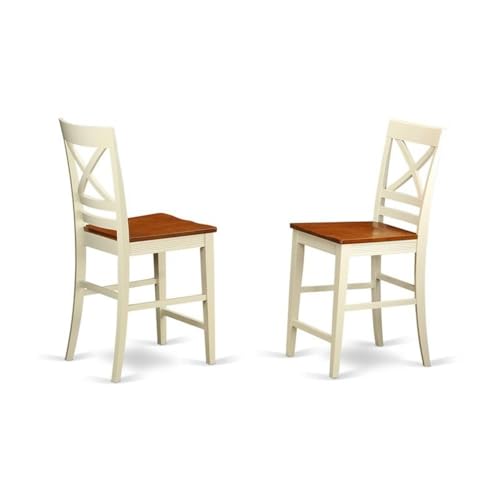 East West Furniture JAQU3-WHI-W 3 Piece Counter Height Dining Table Set Contains a Round Wooden Table with Pedestal and 2 Kitchen Dining Chairs, 36x36 Inch, Buttermilk & Cherry - color: Jaqu3-whi-w
