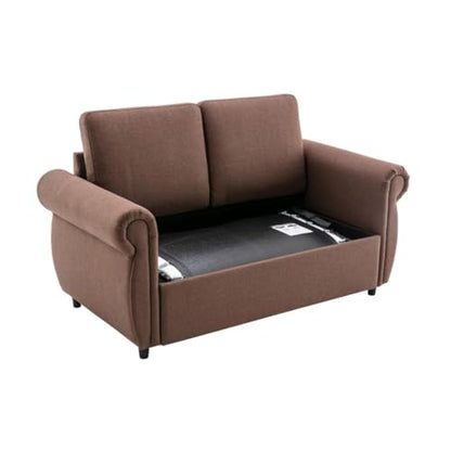 Brown 57.5" Pull Out Sofa Bed Loveseat Sleeper with Twin Size Memory Mattress for Living Room Spaces