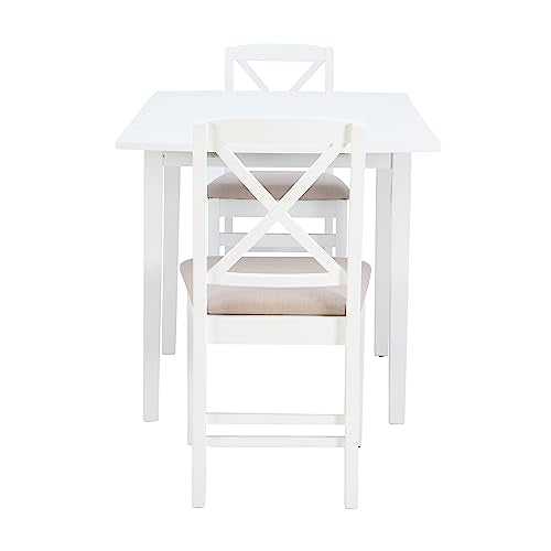 Torino Three Piece Drop Leaf Dining Set in White with Beige Upholstered Seats by Linon - color: White Set