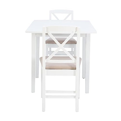 Torino Three Piece Drop Leaf Dining Set in White with Beige Upholstered Seats by Linon - color: White Set