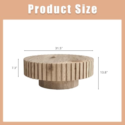 31.5" Round Natural Wood Coffee Table, Round Coffee Tables, Modern Luxury Fluted Drum Coffee Table Wooden Circle Tables Accent Table End Table for Living Room Small Apartment - color: Nautral, size: 31.5"D x 31.5"W x 13.78"H