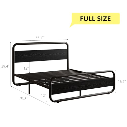 Full Size Bed Frame, Wood Headboard and Footboard, LED Lights, Black | Metal Platform with Heavy Duty Metal Slats Support/12 in Under-Bed Storage/Noise-Free/No Box Spring Needed/Easy Assembly - color: Black, size: Full
