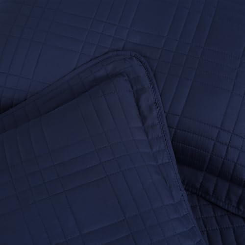 Chezmoi Collection Kingston Queen Size Bedspread Set, 3-Piece Navy Oversized Quilted Microfiber Lightweight Bedspread Coverlet (100"x106") for All Seasons - color: Navy, size: Queen