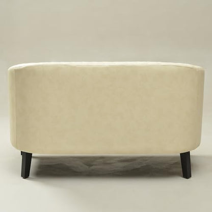 KINWELL 50" Faux Leather Loveseat with 2 Swivel Barrel Accent Chairs, Cream | PU Upholstered Tufted Minimalist 2-Seater Couch Sofa and Set of 2 Vegan Leather Swivel Armchairs for Small Spaces Apartment - color: Cream, style: 2 Chairs + Loveseat