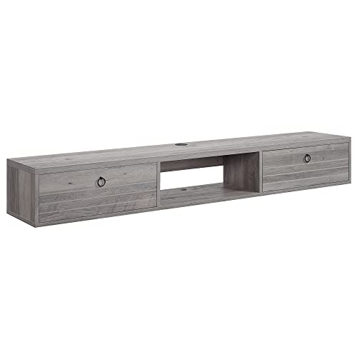 BELLEZE Modern Floating Wall Mounted 63 Inch TV Console with Built-in Shelf & Compartments, Space Saving Decorative Contemporary Media Storage, for Up to 100lbs - Langston (Gray Wash) - color: Gray Wash, style: Langston