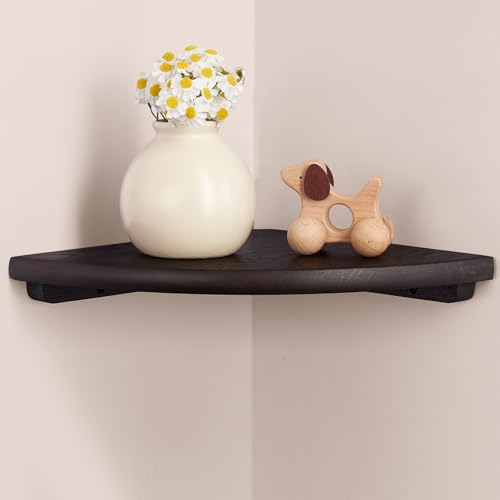 Gieanoo Corner Wall Shelf,7inch Solid Oak Wood Floating Corner Shelf with Wire Hole Corner Wall Storage Display Shelves for Living Room Bedroom Bathroom Kitchen(Walnut) - color: Dark Walnut, size: 7in 1-Pack